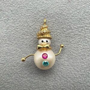 Gold Snowman Pendant with Pink and Blue Accents